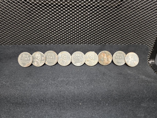 (9) 1943 STEEL WHEAT PENNIES - D AND NO MINT