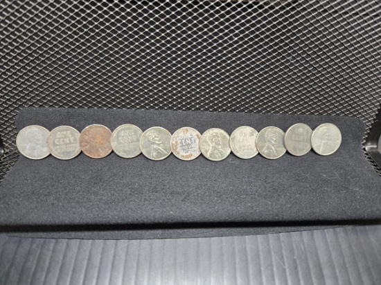 (11) 1943 STEEL WAR U.S. WHEAT PENNIES - D AND NO MINT