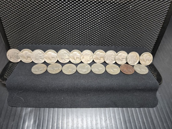(20) U.S. BUFFALO NICKELS 1930-1936 AND UNKNOWN YEARS - S, D AND NO MINTS