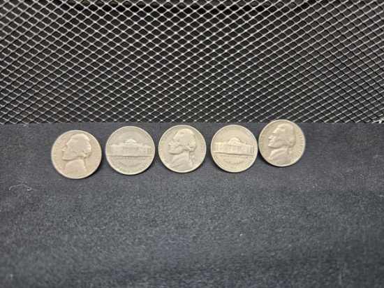 (5) JEFFERSON NICKELS 1939-1955 - SOME D MINT AND MOSTLY NO MINT