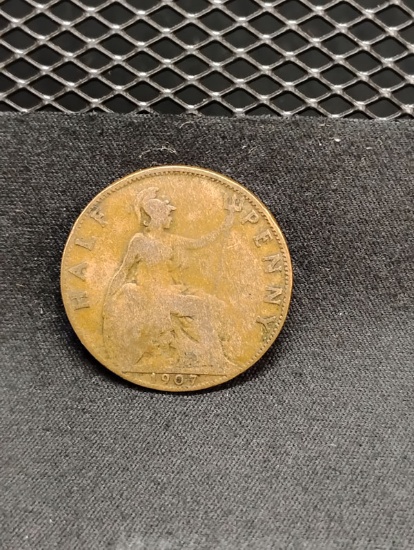 1907 GREAT BRITAIN HALF PENNY COIN