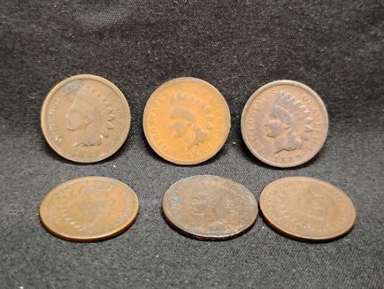 (6) U.S. INDIAN HEAD WHEAT PENNIES 1883-1897