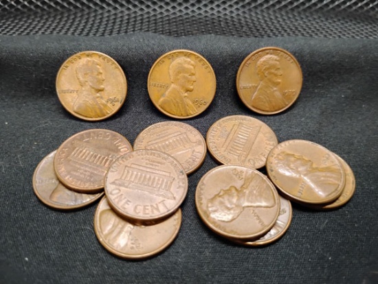 (13) U.S. PENNIES 1960-1979