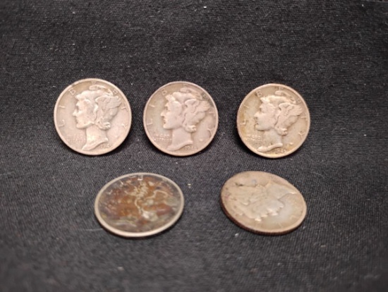 (5) U.S. MERCURY DIMES (4) 1945 AND 1937