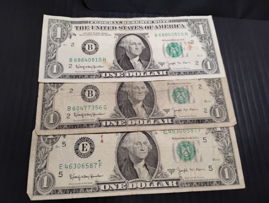(3) 1963-B GREEN SEAL ONE DOLLAR BARR FEDERAL RESERVE NOTES - SERIAL # B60477356G, E46306587F AND B6