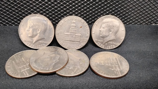 (7) KENNEDY BICENTENNIAL HALF DOLLARS 1776-1976 - D MINT AND NO MINTS
