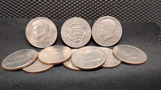 (10) KENNEDY HALF DOLLAR COINS 1971-1986 - D, P AND NO MINT