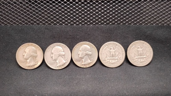 (5) SILVER U.S. WASHINGTON QUARTERS 1953-1958 - D MINT AND NO MINT