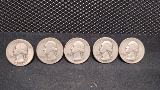 (5) SILVER U.S. WASHINGTON QUARTERS 1942-1952 - S MINT AND NO MINT