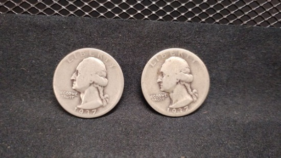 (2) SILVER 1937 WASHINGTON QUARTERS