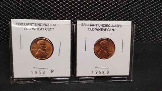 SET OF 1958 P AND D BRILLIANT UNCIRCULATED OLD WHEAT CENTS