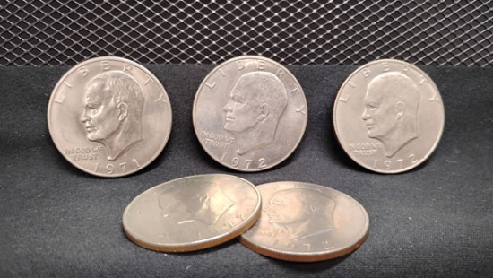 (5) U.S. EISENHOWER DOLLAR COINS 1971 AND (4) 1972 - D AND NO MINTS