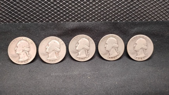 (5) SILVER U.S. WASHINGTON QUARTERS 1942-1948 - S, D AND NO MINT MARKS