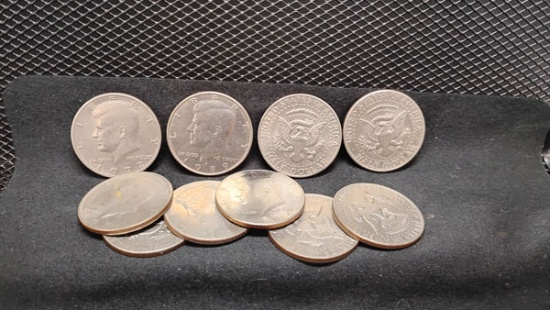 (10) KENNEDY HALF DOLLARS 1971-1989 - D, P AND NO MINT MARKS