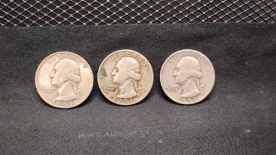(3) SILVER 1953 WASHINGTON QUARTERS - D MINT