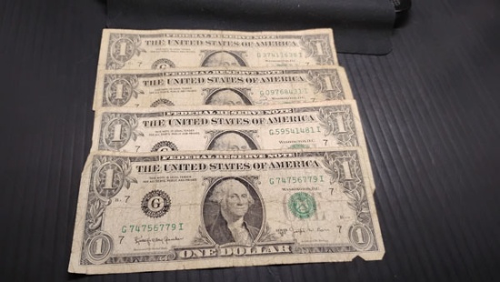 (4) 1963 B GREEN SEAL $1 BARR FEDERAL RESERVE NOTES - SERIAL # G59541481I, G37411638I, G74756779I AN