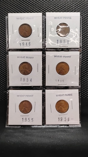 (6) WHEAT PENNIES 1946-1956