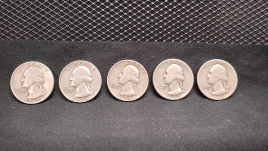 (5) SILVER U.S. WASHINGTON QUARTERS - 1947-1956 - NO MINT MARKS