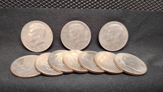 (10) KENNEDY HALF DOLLAR COINS 1971-1979 - NO MINT MARKS