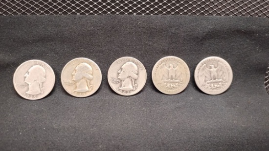 (5) SILVER U.S. WASHINGTON QUARTERS 1934-1947 - D,S AND NO MINT MARKS
