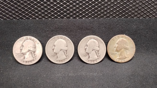 (4) U.S. WASHINGTON QUARTERS 1934-1942 - S MINT AND NO MINT MARKS