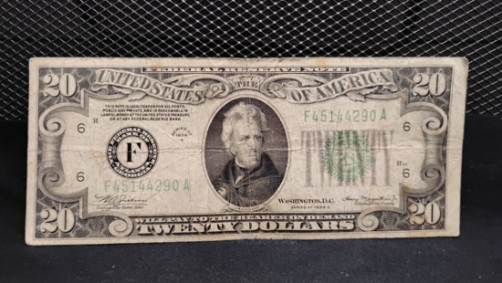U.S. 1934-A $20 GREEN SEAL BILL - SERIAL # F45144290A