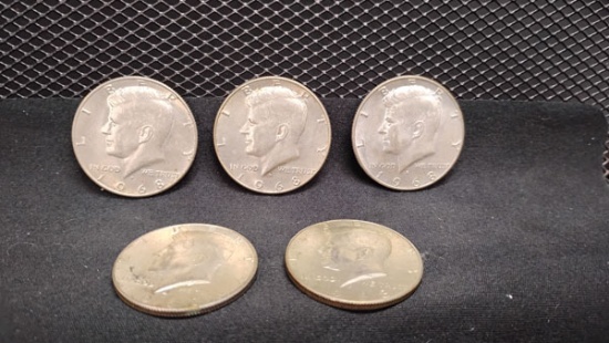 (5) U.S. 1968-D KENNEDY HALF DOLLAR COINS