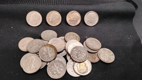 (29) U.S. ROOSEVELT DIMES 1953-1964 - D, S AND NO MINT MARKS