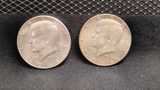 (2) SILVER U.S. 1964 KENNEDY HALF DOLLAR COINS - NO MINT MARKS