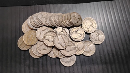 (40) U.S. NICKELS 1939-1955 - P, D AND S MINT MARKS