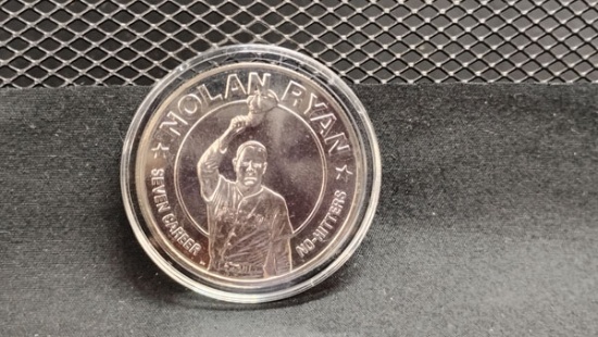 1993 REPUBLIC OF LIBERIA $1 NOLAN RYAN SEVEN CAREER NO HITTERS SILVER COIN