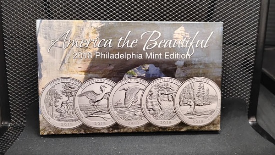 U.S. 2018 AMERICA THE BEAUTIFUL P MINT QUARTERS SET (5 QUARTERS)