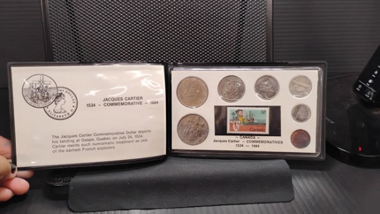 JACQUES CARTIER COMMEMORATIVES COINS AND STAMP SET 1534-1985