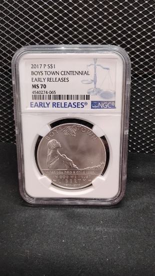 2017-P SILVER $1 BOYS TOWN CENTENNIAL 1917-2017 EARLY RELEASES COIN - MS70