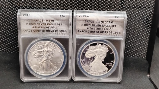 (2) 2019 LIMITED EDITION 2 COIN SILVER EAGLE SETS #'s 528 AND 529 OF 1965.