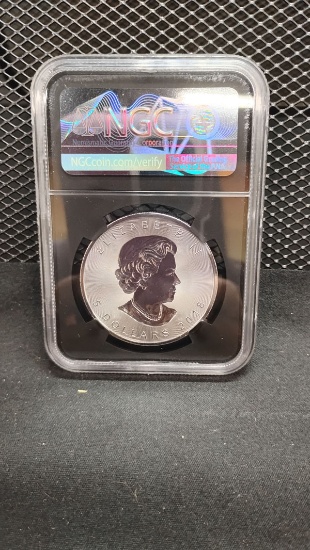 2018 CANADIAN 30th ANNIVERSARY SILVER $5 MAPLE LEAF COIN -INCUSE DESIGN - FIRST DAY OF ISSUE - MS70