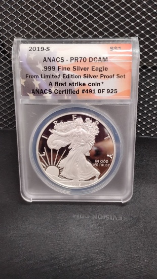 U.S. 2019-S SILVER EAGLE LIMITED EDITION $1 COIN - A FIRST STRIKE COIN #491 OF 925 - PR70