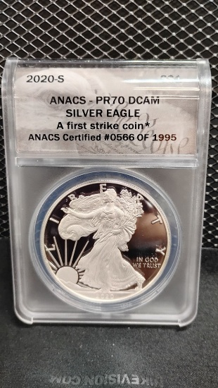 2020-S $1 U.S. SILVER EAGLE - A FIRST STRIKE COIN # 566 OF 1995 - PR70