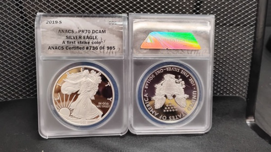 (2) 2019-S $1 U.S. SILVER EAGLE FIRST STRIKE COINS # 735 AND 736 OF 985 - PR70