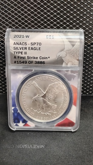 2021-W U.S. $1 SILVER EAGLE TYPE 2 - A FIRST STRIKE COIN # 1549 OF 3886