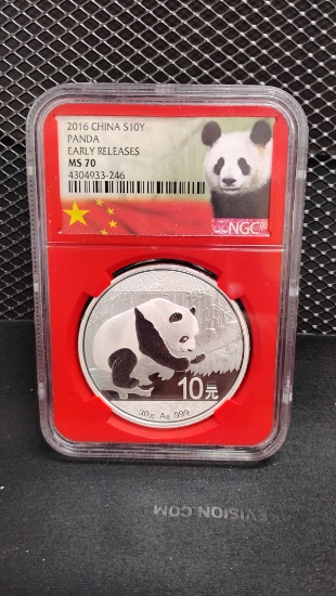 2016 CHINA SILVER 10 YUAN PANDA EARLY RELEASES COIN - MS70