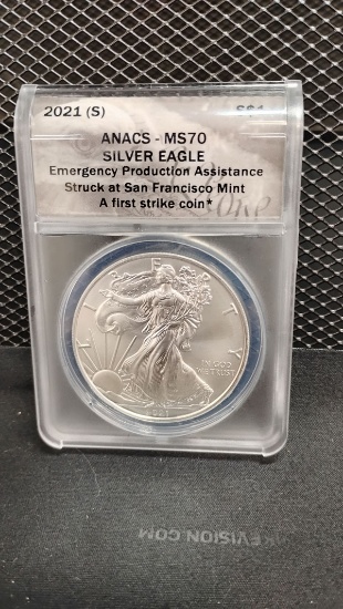 2021-S $1 U.S. SILVER EAGLE EMERGENCY PRODUCTION ASSISTANCE FIRST STRIKE COIN - RETAIL WAS $99.95