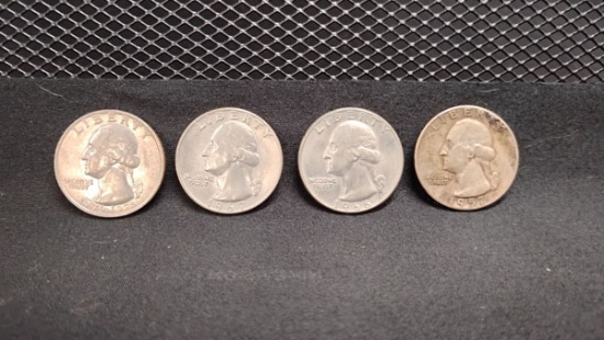 (4) ASSORTED U.S. WASHINGTON QUARTERS -SILVER 1957, 1966, 1967 AND BECENTENNIAL 1776-1976