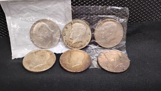 (6) KENNEDY HALF DOLLARS (4) SILVER 1964, 1966 AND 1968-D