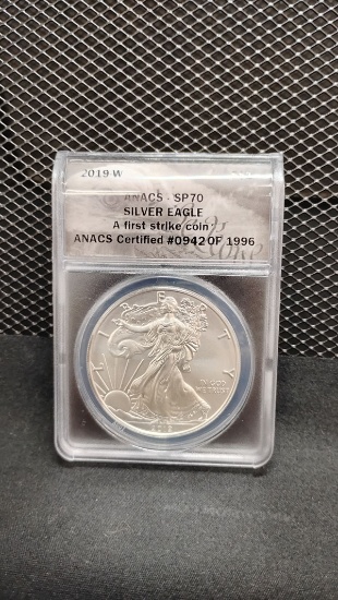 2019-W $1 U.S. SILVER EAGLE FIRST STRIKE COIN - SP70 - CERTIFIED #942 OF 1996
