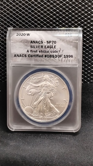 2020-W U.S. $1 SILVER EAGLE COIN - SP70 - A FIRST STRIKE COIN # 853 OF 1996