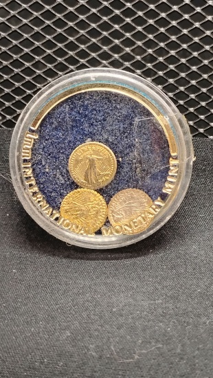 (3) MINIATURE GOLD REPLICA COINS - UNKNOWN