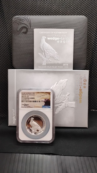 2016-P AUSTRALIAN SILVER $1 WEDGE TAILED EAGLE COIN - HIGH RELIEF PF70 ULTRA CAMEO - RETAIL WAS $189