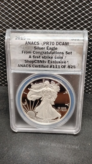 2019-W U.S. $1 SILVER EAGLE COIN FROM CONGRADULATIONS SET - PR70 - FIRST STRIKE COIN # 111 OF 825