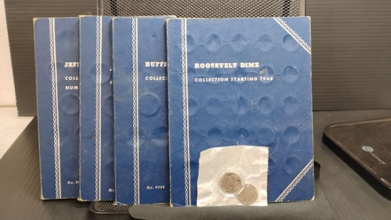 (4) COLLECTOR BOOKLETS FOR NICKELS AND DIMES (11) 1947-1963 DIMES AND (37) 1916-1961 NICKELS - ALSO